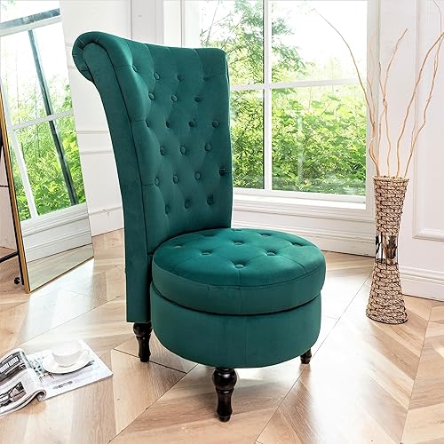 Miniatura 16 de Container Furniture Direct Royal - Silla de acento de terciopelo con respaldo alto para tocador con almacenamiento y tapicería de lujo, diseño retro