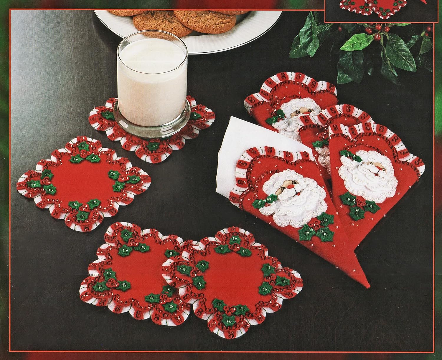 Bucilla - Santa - Felt Applique Napkin Cuffs & Coasters Kit 84986
