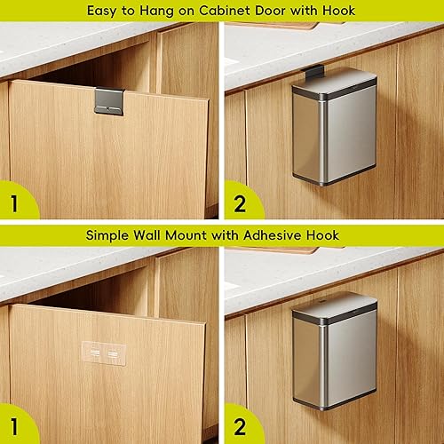 Miniatura 49 de EKO Puro - Mini bote de basura para cocina montado en la pared con tapa, organizador de residuos de alimentos, 0.79 galones / 3 litros (verde)