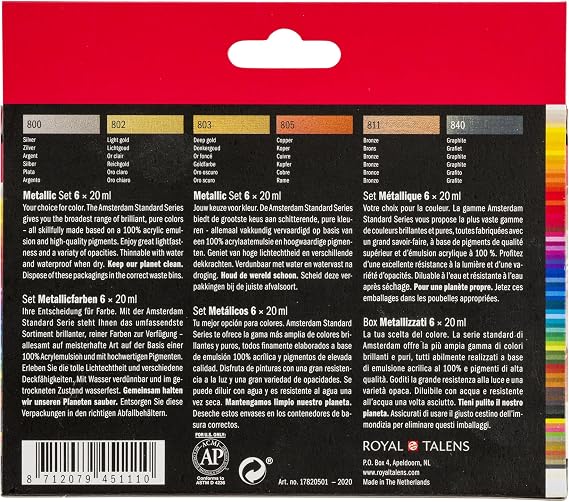 Amsterdam Standard Series Acrylic Paint Set, Metallic, 0.6 fl oz, 6 Count