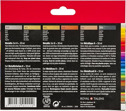 Amsterdam Standard Series Acrylic Paint Set, Metallic, 0.6 fl oz, 6 Count