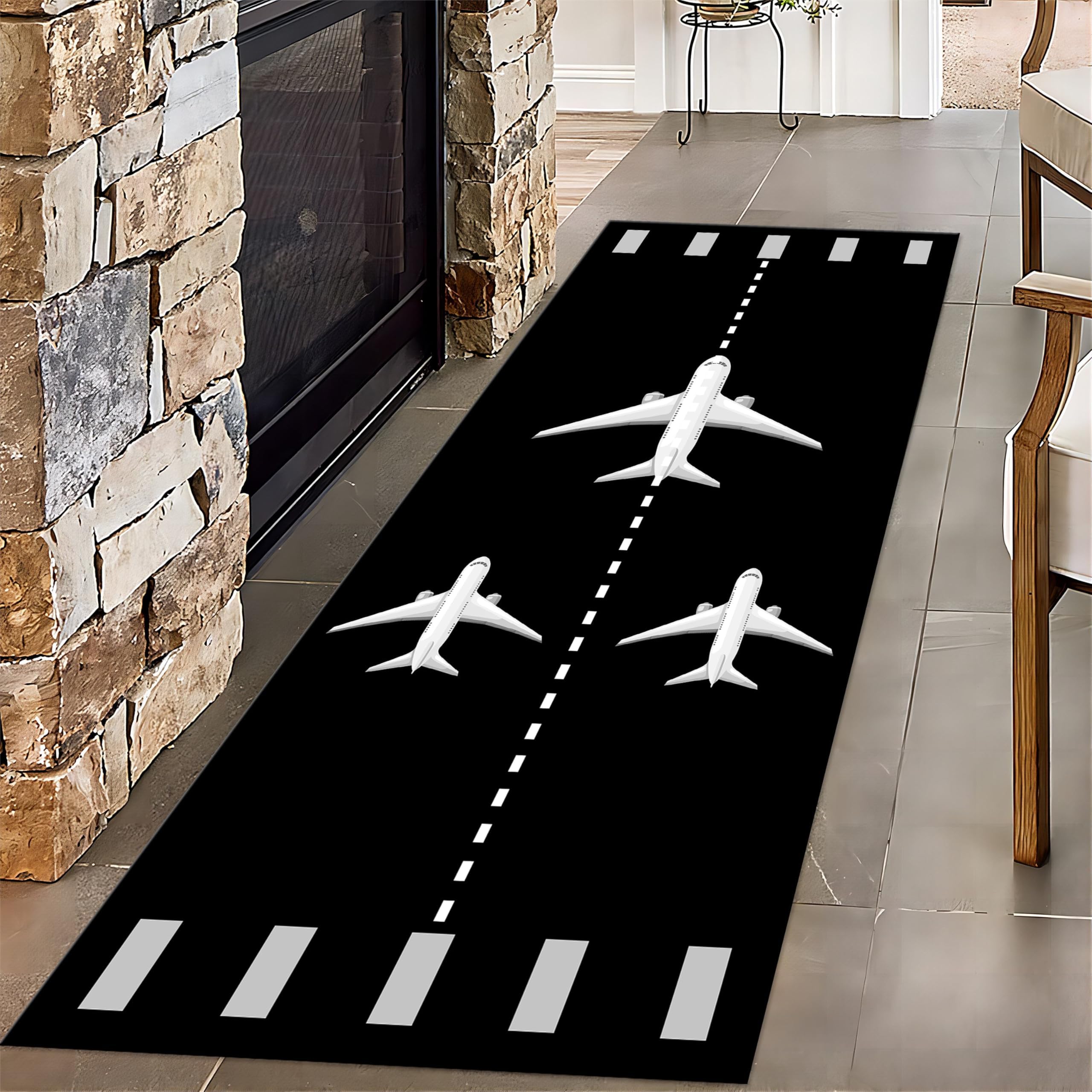 - Airplane Runway Hallway Runner Rugs, 2x8ft, Airport Airplane Takeoff Bedroom Carpet, Soft Cozy Low Pile Home Decor Mat, with Non Slip Backing Washable Durable Rug for Kids Kindergarten