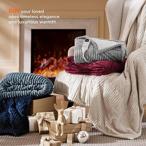 Vista 7 de Bedsure GentleSoft - Manta térmica eléctrica, suave manta eléctrica de franela acanalada, calefacción con 4 ajustes de tiempo, 6 ajustes de calor