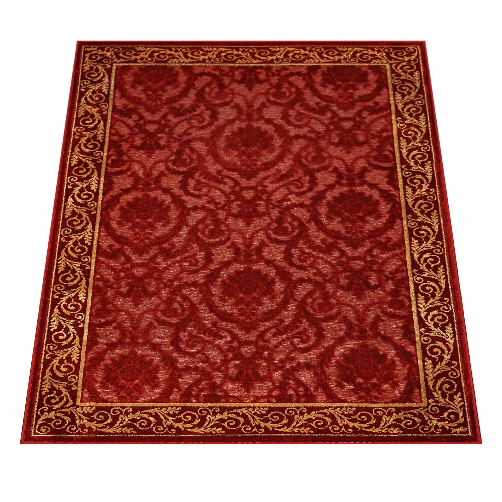 Tapis de luxe en viscose Farashe beige et rouge brillant effet 3D