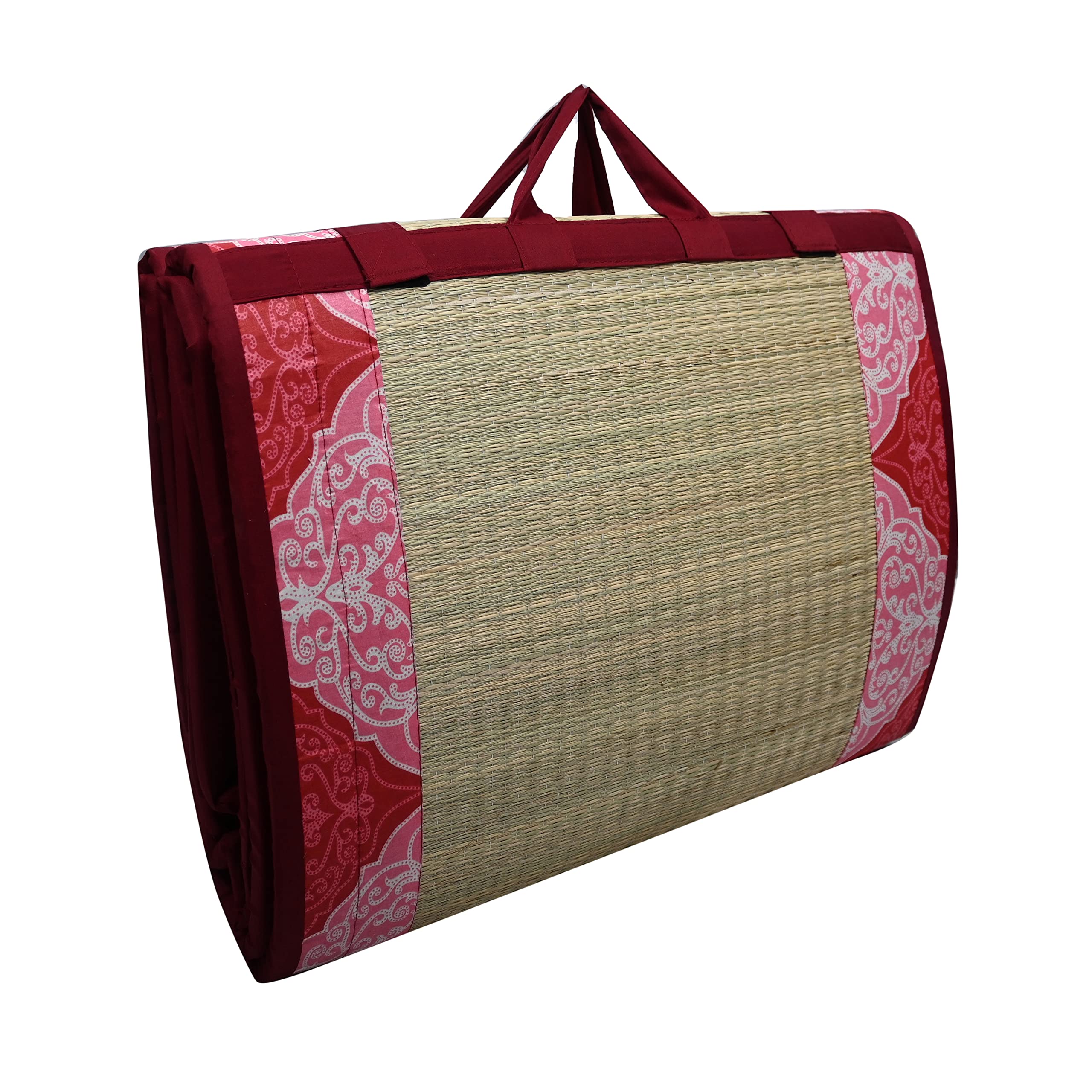 KALA DARSHAN CRAFTS BAZAAR Cushion Mat Sleep Healthy, Wake Beautiful River Kora Grass Chatai Easy Portable and Folding Mat, Red Cotton Fabric, Easy Hand Wash 4X6 ft (B074N3SHDL) Amazon Price History, Amazon Price Tracker