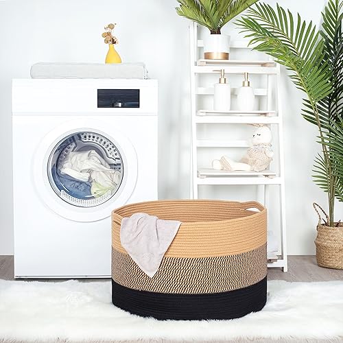 Miniatura 4 de MINTWOOD Design Cesta de almacenamiento extra grande de 22 x 14 pulgadas, cesta de lavandería, cestas de cuerda de algodón tejidas decorativas para