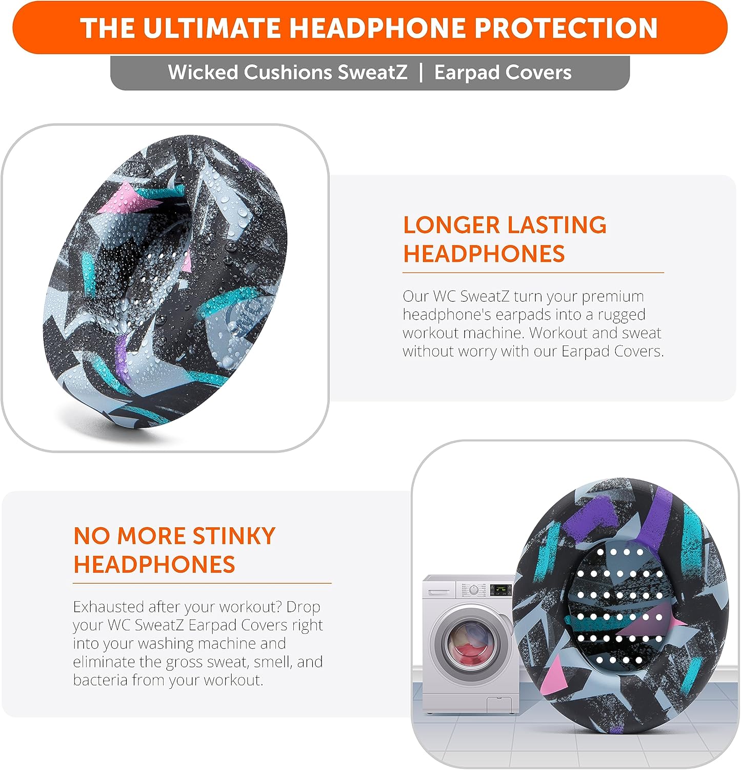 WC SweatZ and BandZ Protective Sweat Cover & Headband Cover Bundle for Bose QuietComfort 35 Headphones by Wicked Cushions | 90's Black - Image 4