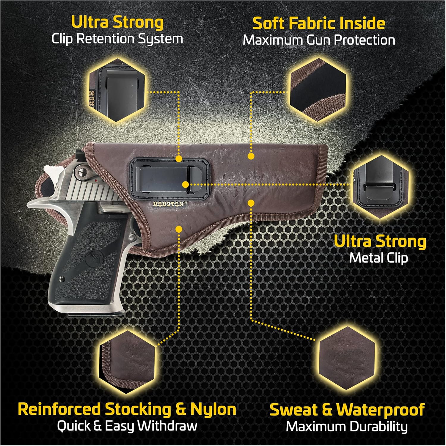 Houston Gun Holsters IWB Gun Holster – ECO Leather Concealed Carry Holster with Suede Interior – Fits Magnum Research Desert Eagle .50 .50AE .357 .44 Cal 6" Barrel – Inside Waistband