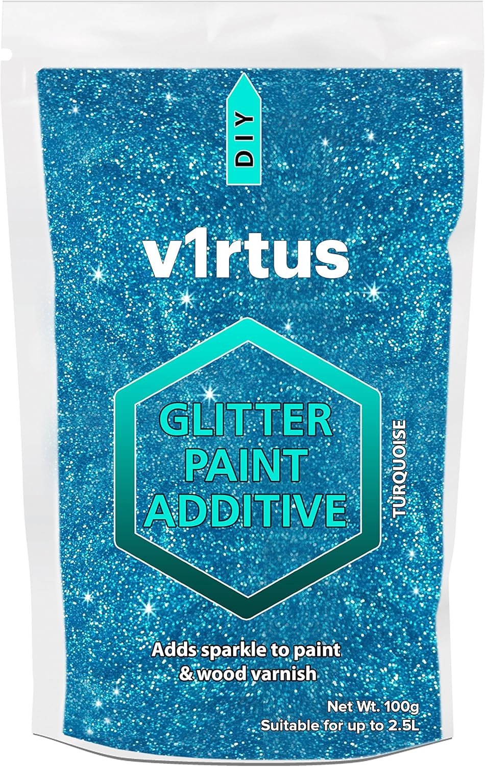 v1rtus Turquoise Glitter Paint Crystal Additive 100g for Emulsion Paint