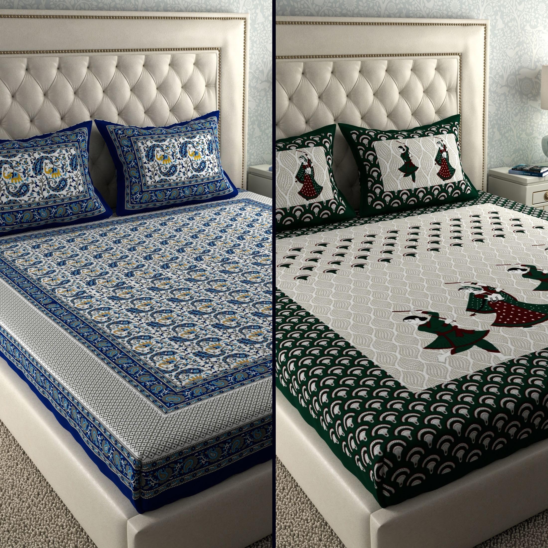 Jaipuri Cotton Bedsheets - 2 Double Sets with Pillow Covers -19
