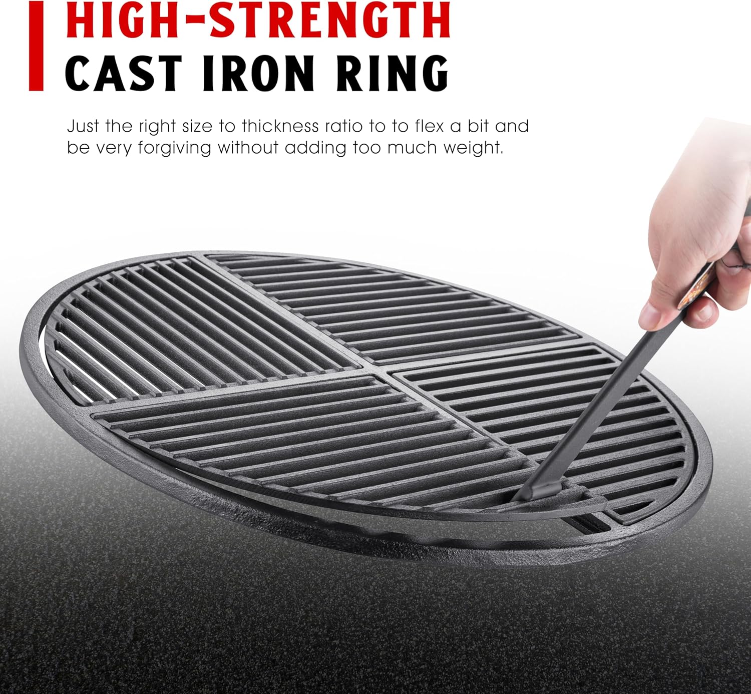 Pre-Seasoned Modular Cast Iron Grate, Fits 22.5" Kettle Grills Like Weber and SnS Grills Heavy-Duty 19 lb Grate for Superior Heat Retention & Versatile Cooking