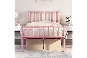 Yahee Twin Bed Frame: Pink Haven for Tranquil Slumbers