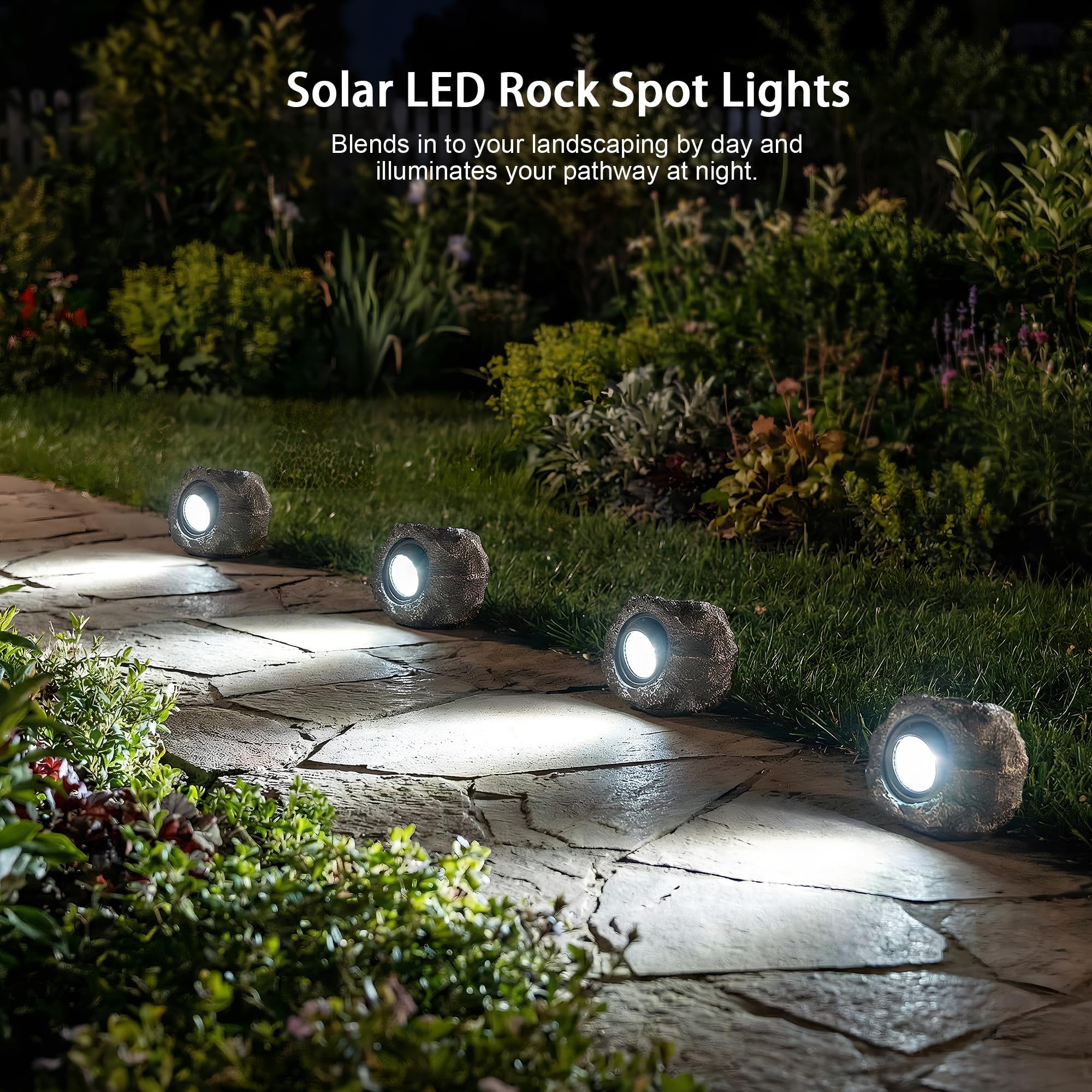 VISFLAIR Luci solari a forma di roccia, confezione da 4 faretti a LED a energia solare, impermeabili, decorativi per giardino, vialetto, vialetto, cortile, paesaggio, patio