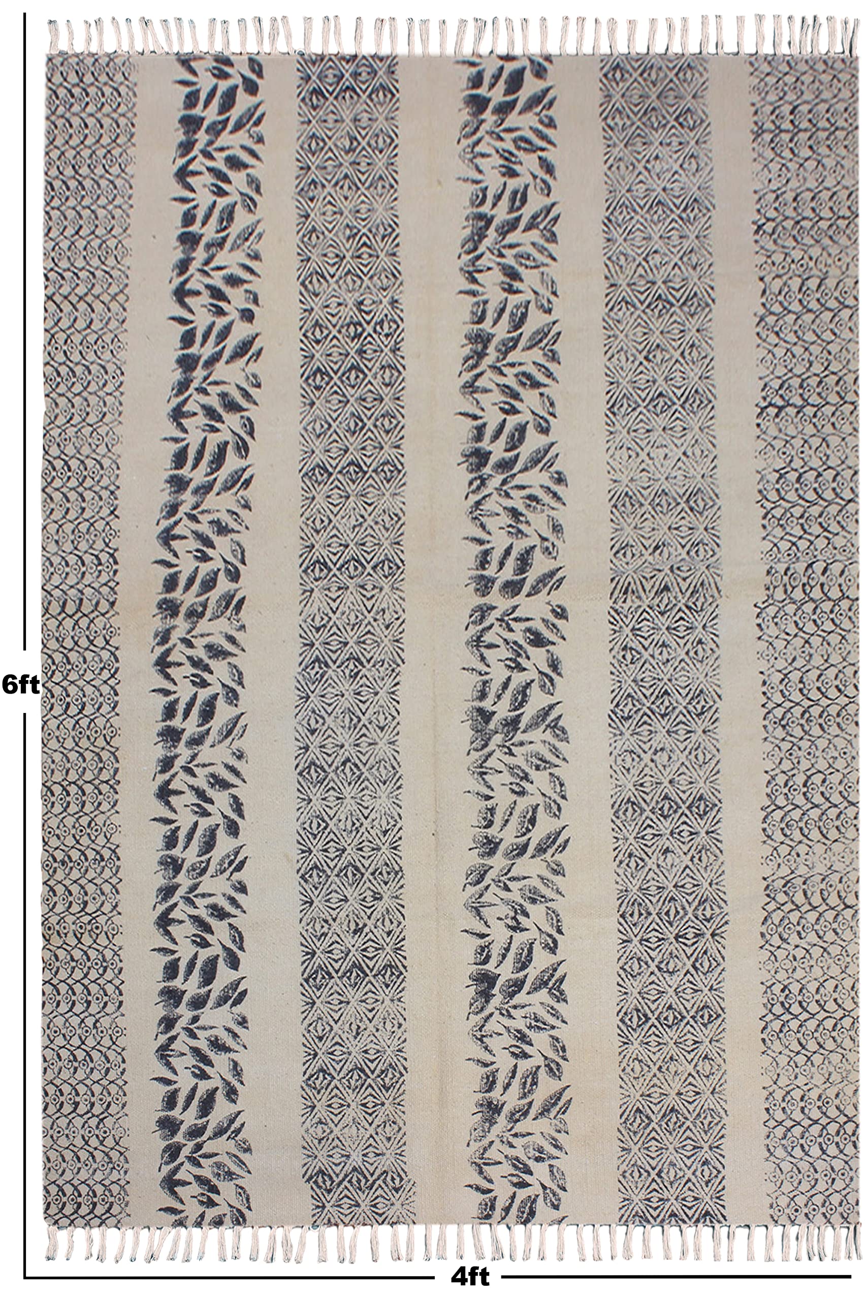 Tappeto da bagno bohémien per camera da letto Kilim in cotone Dhurrie Bohemian Kilim Flat Weave Beige & Black Area Tappeto decorativo facile lavabile Nappa Tappeto 180 x 180 cm