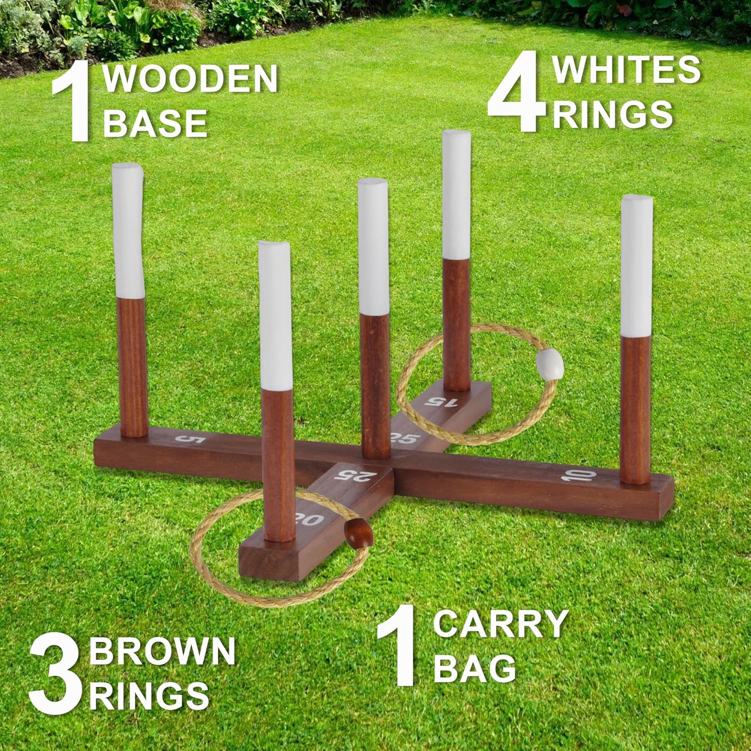 Portable Ring Toss Games for Kids and Adults, Rustic Outdoor Yard Game with Carry Bag, Family Backyard Throwing Games for All Weather, Premium Wooden Base, Easy Setup, Fun for Party, Beach, Camping