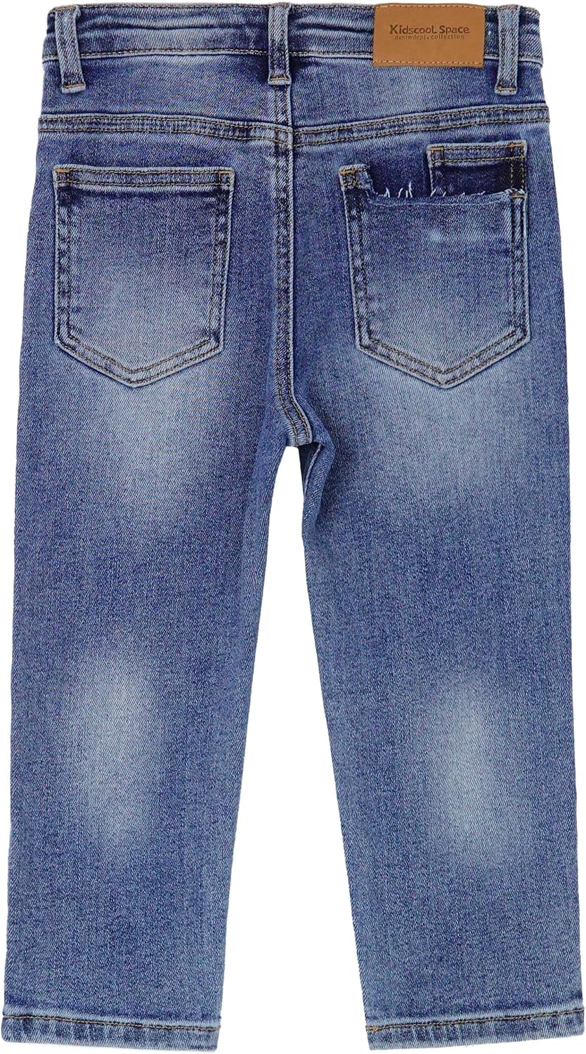 KIDSCOOL SPACE Baby Little Boys Jeans,Elastic Band Inside Straight Fit Ripped Denim Pants