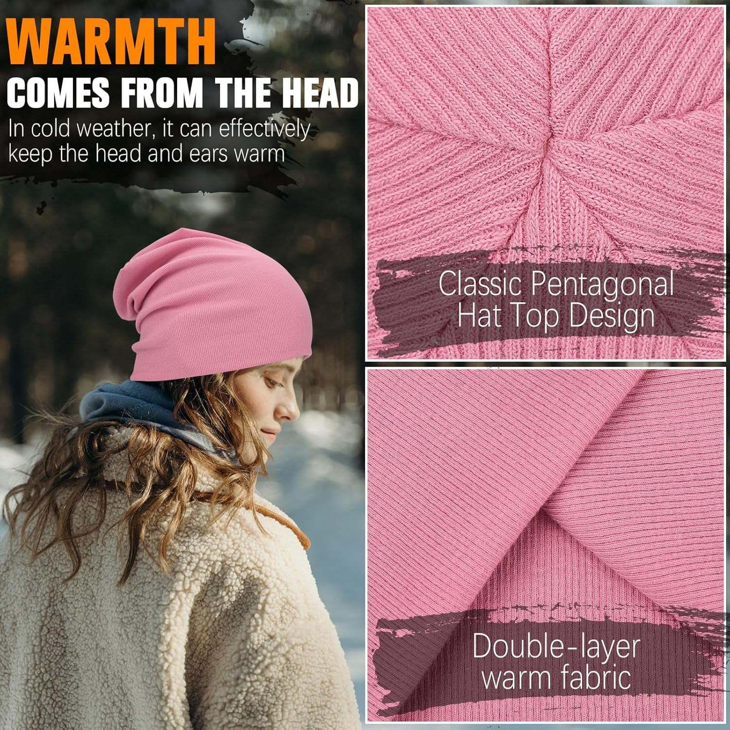 Slouchy Beanie for Women, Mens Soft Cotton Beanie Hat, Double Layer Windproof Skull Cap for All Seasons - Image 5