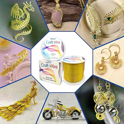 Miniatura 5 de YEZHET Alambre para manualidades (calibre 16 (0.051 in), dorado), alambre de aluminio suave y de color de 155 pies para envoltura de metal,
