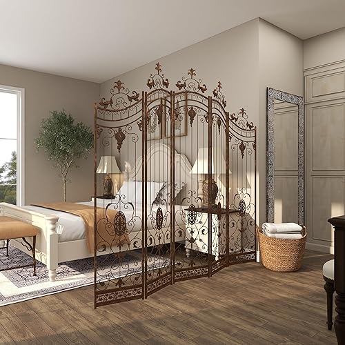 Miniatura 8 de Deco 79 Pantalla divisora de habitación abstracta de metal con diseño de acanto en relieve 80 x 1 x 80 pulgadas bronce