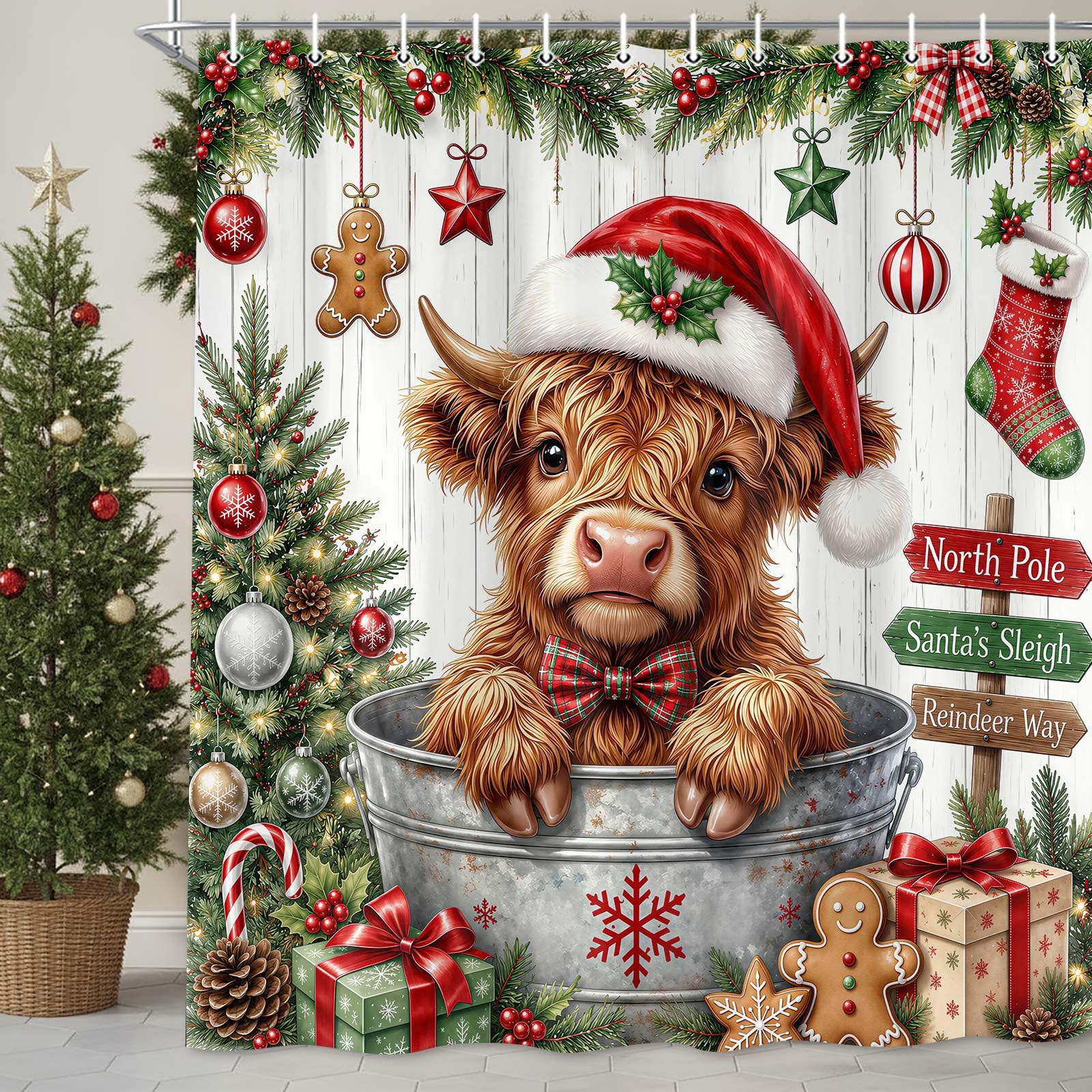 Funny Highland Cow Shower Curtain - Farmhouse Decor -15