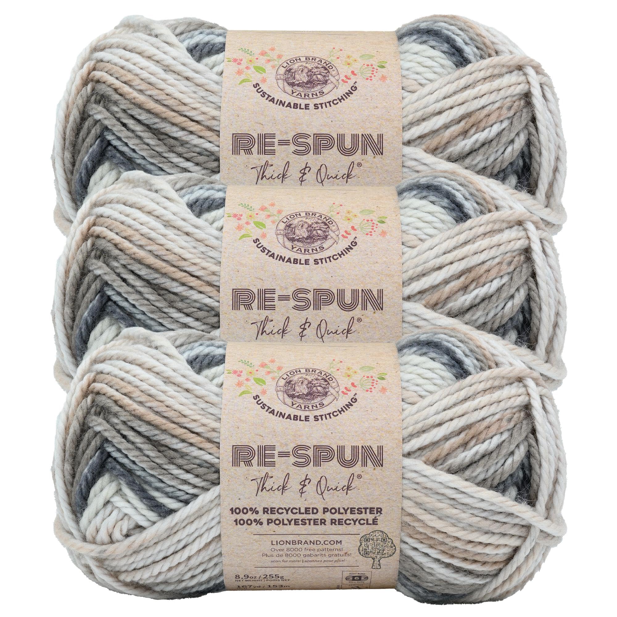Lion Brand Yarn, Re-Spun Thick & Quick Yarn, Sable, Multicolor, 3 Pack