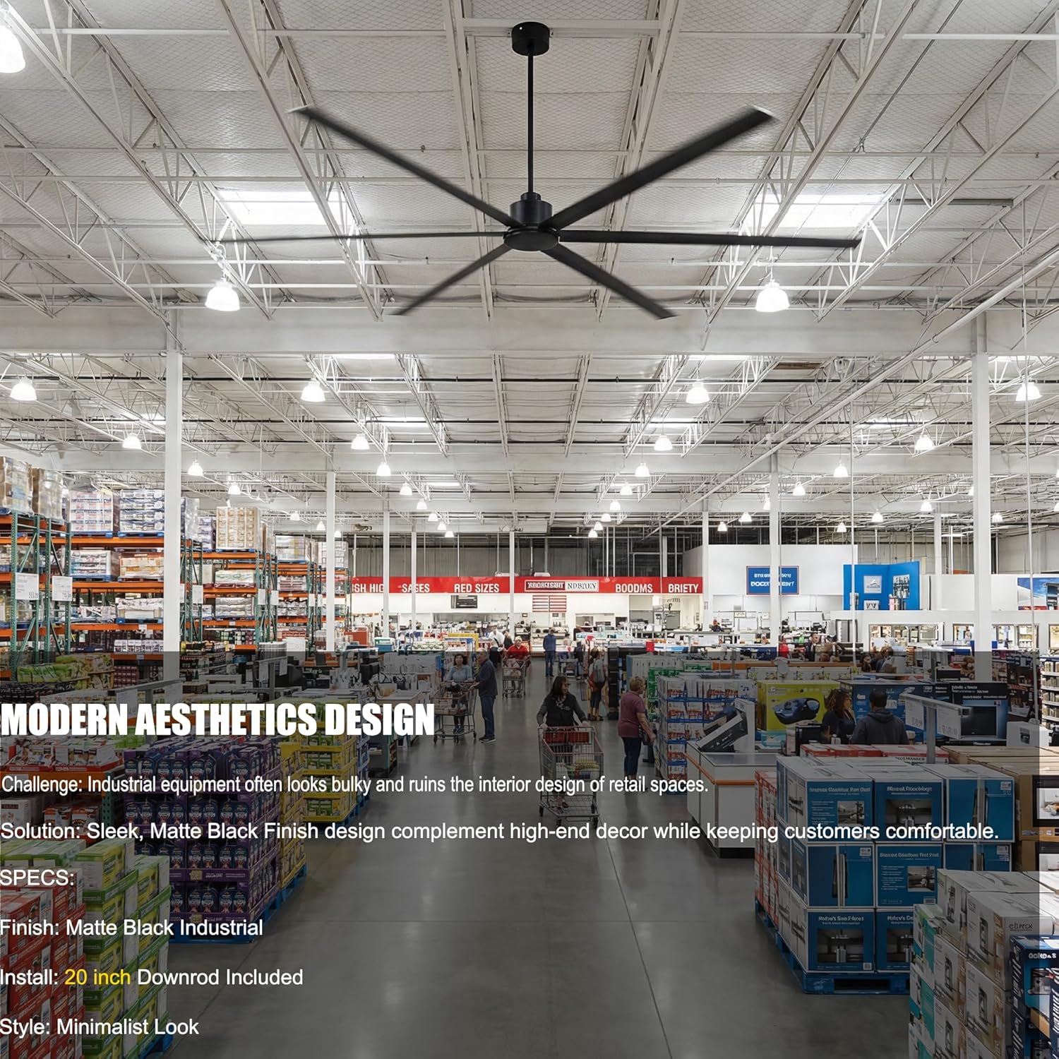 144 Inch (12 ft) Big Industrial Fan, HVLS Large Commercial Ceiling Fan, Ultimate Power 130W DC Motor, 10-Year Warranty, 6 Aluminum Blades for Hangar, Workshop, Cattle Farm & Mall