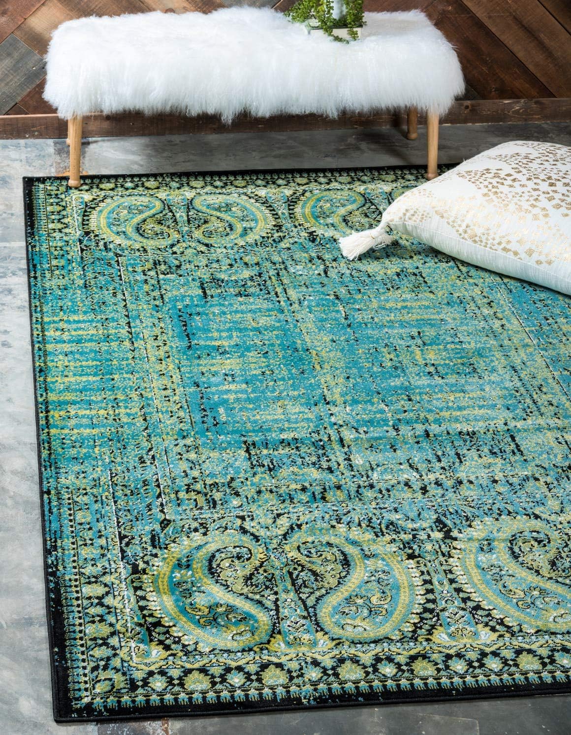 Unique Loom Imperial Collection Paisley, Distressed, Border, Vintage, Modern, Abstract Area Rug (2' 0 x 3' 0 Rectangular, Black/Orange)