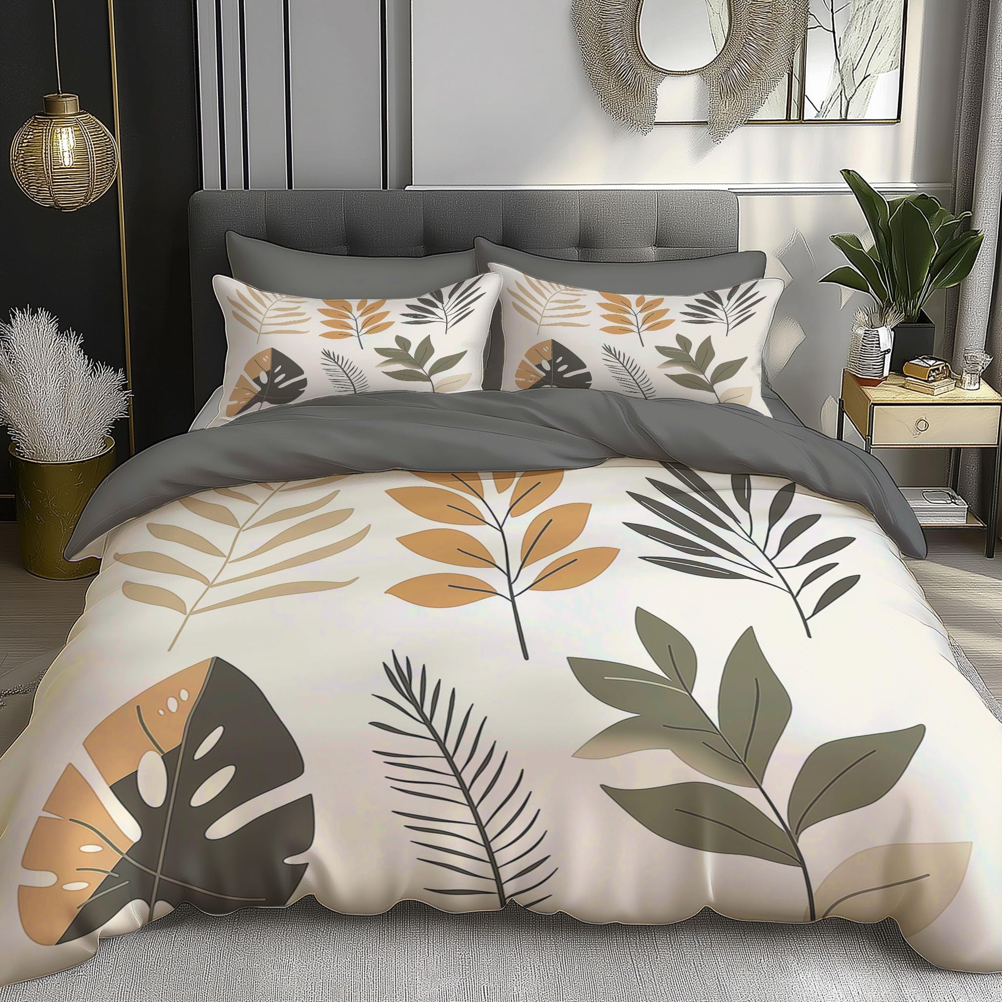 Housse de couette 220x240cm avec 2 taies d'oreiller en microfibre à motif géométrique