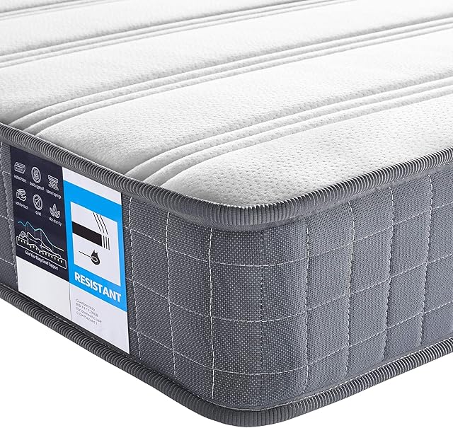 Yaheetech Single Mattress 3ft Bonnell Springs Mattress Single Foam Mattress Medium Firm Mattress for Single Bed with Anti-mite Knitted Jacquard Cover, 90x190x19cm,Gray