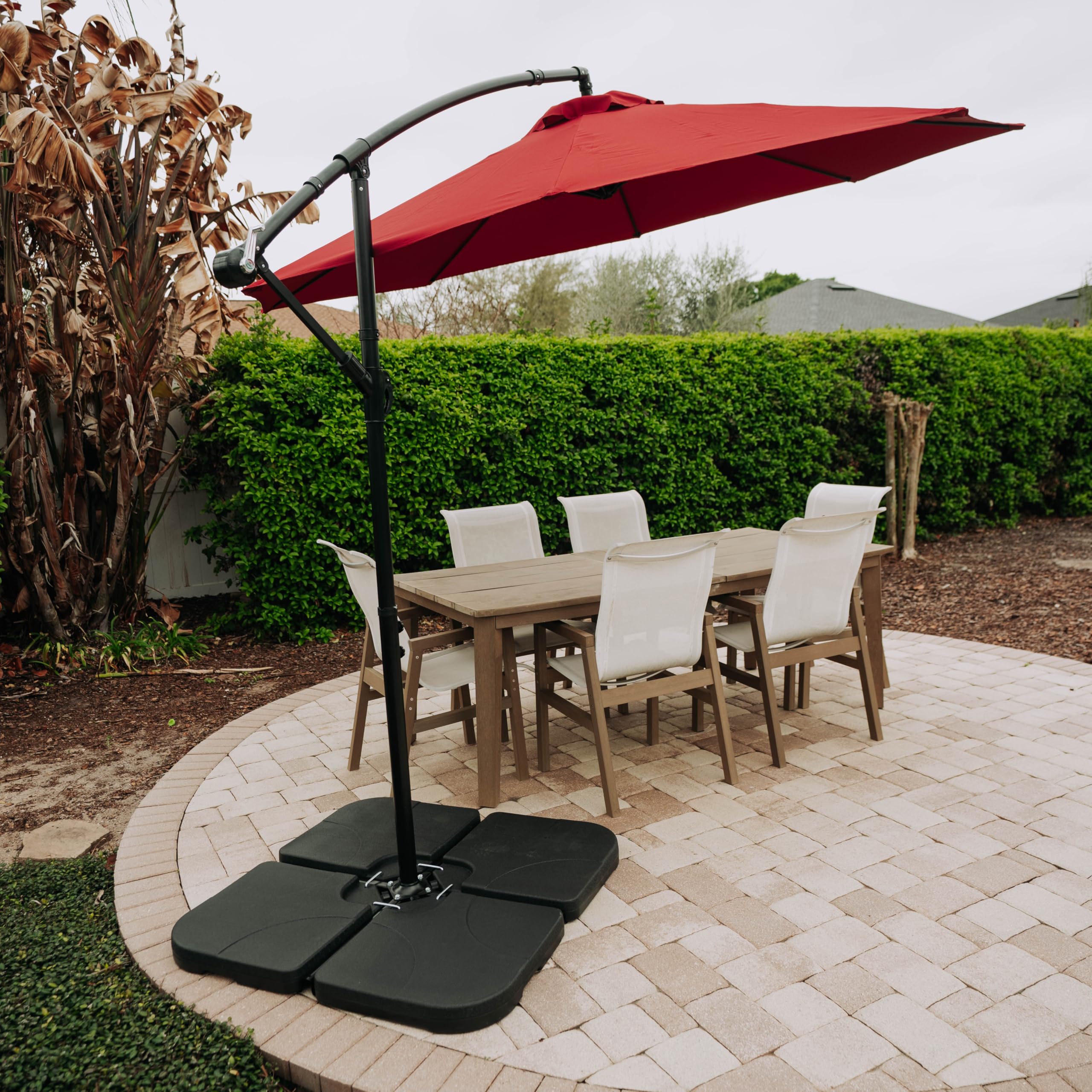 Backyard Expressions 4-Piece Offset Umbrella Base Weight Set – Fill with Water or Sand for Up to 170 lbs – Heavy-Duty Resin Plates with Carry Handles, Fits Most Cantilever Umbrellas