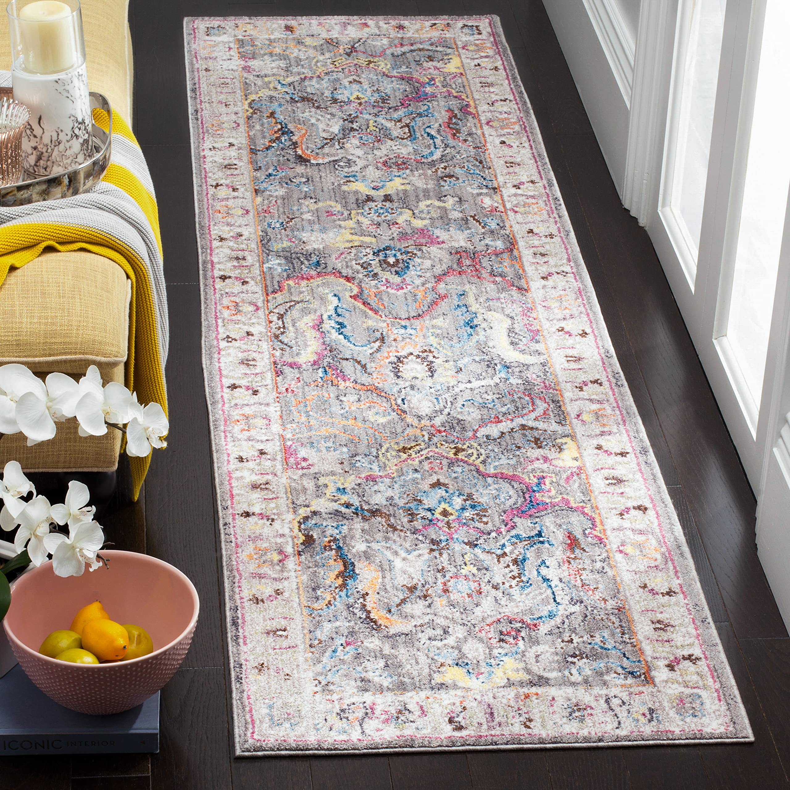 Safavieh Trendy New Transitional Indoor Woven Runner Area Rug, Bristol Collection, BTL357, in Grey / Ivory