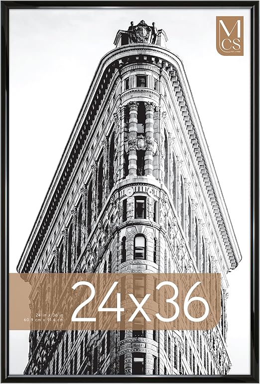 MCS Trendsetter 24x36 Poster Frame Black High-Gloss, Vertical & Horizontal Wall Hanging Large Picture Frame for Photos, Posters & Art Prints (1-Pack)