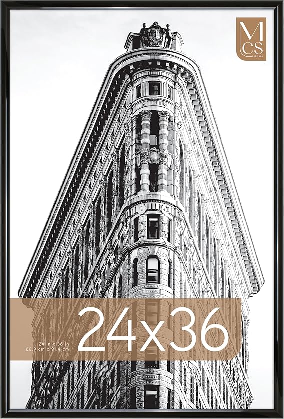 MCS Trendsetter 24x36 Poster Frame Black High-Gloss, Vertical & Horizontal Wall Hanging Large Picture Frame for Photos, Posters & Art Prints (1-Pack)