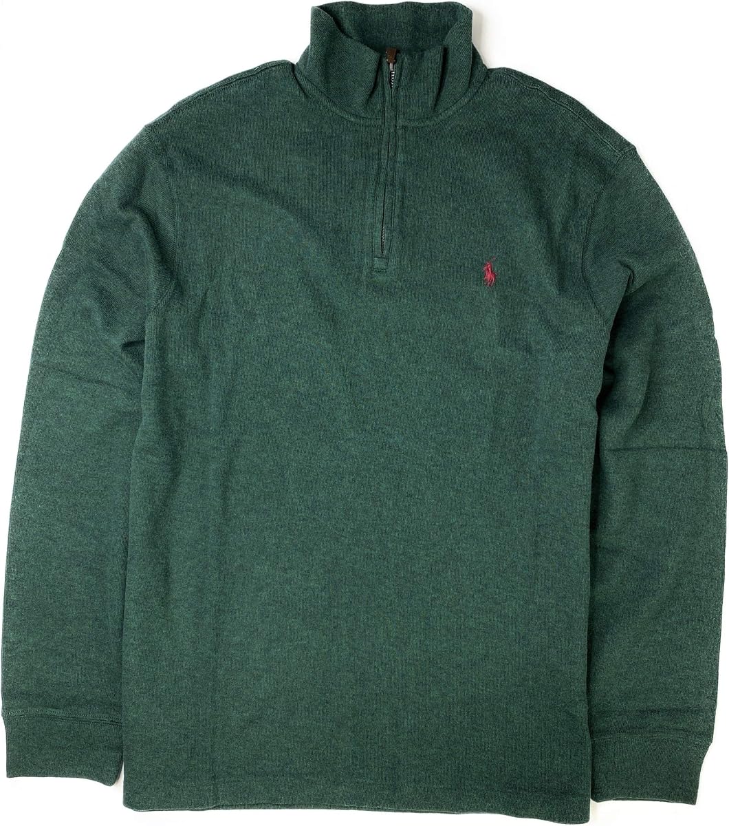 Men's Big and Tall Estate Rib Half-Zip Pullover sweatshirt (Pine Green/Red Pony, Large)