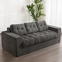 MAXYOYO 3-Seater Boneless Couch with Tufted Cushions - Upholstered Floor Sofa in a Box, Dark Grey Living Room Seating