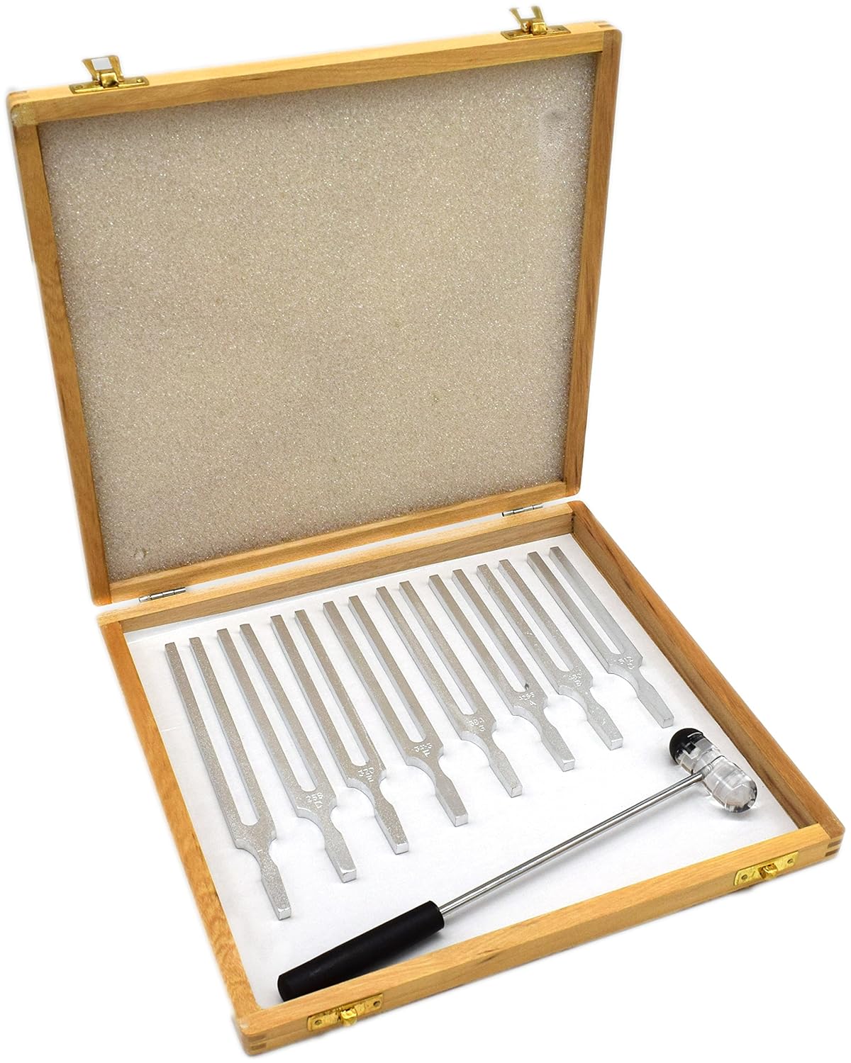 Eisco - Scientific Pitch Tuning Fork Set, 8 Forks (C4=256Hz), Includes Mallet & Wooden Storage Case, Aluminum, Educational Acoustic Physics Experiments, Sound Wave Demonstrations, Classroom Lab Kit