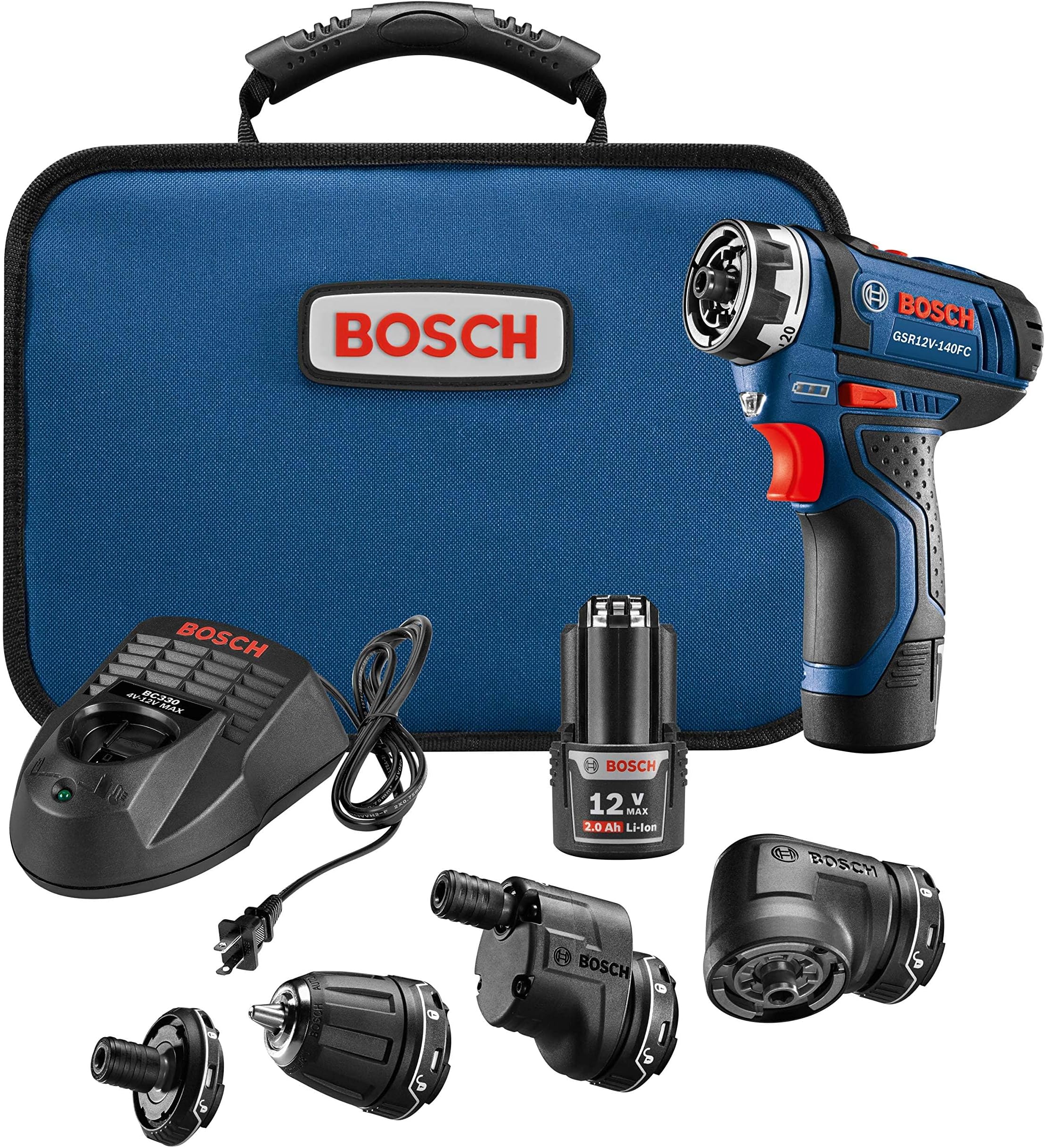 BOSCH GSR12V-140FCB22 12V Max Drill/Driver with 5-In-1 FlexiClick System and (2) 2.0 Ah Batteries