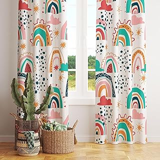 Llylumty Rainbow Curtains for Kids Cute Room Shading Window Drapes Decorative Cartoon Blackout Curtain Girls Bedroom Living Room,21x45in,2 Panel Set, 42x45in