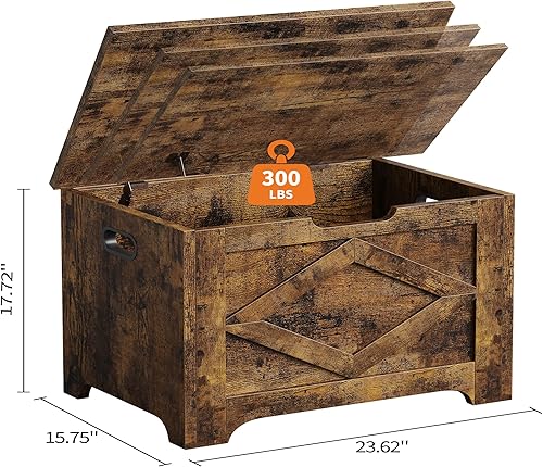 Miniatura 52 de GAOMON Baúl de almacenamiento, baúl de almacenamiento de madera con marco de metal, banco de zapatos de entrada con cojín, organizador de Marrón