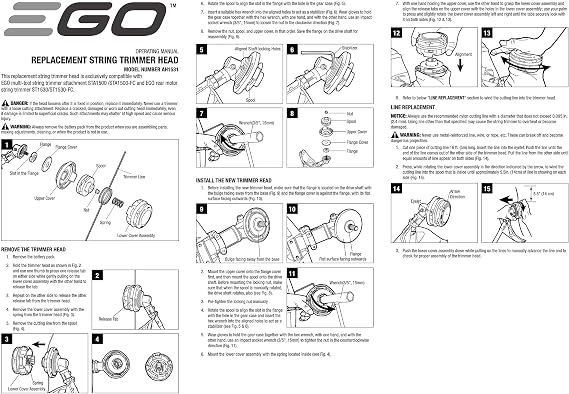 EGO Power+ AH1531 Replacement Rapid Reload Plus Trimmer Head (Anti-Clockwise) for EGO 15-Inch String Trimmer Models ST1534/ST1530/STA1500/MST1501/MHC1502, Black