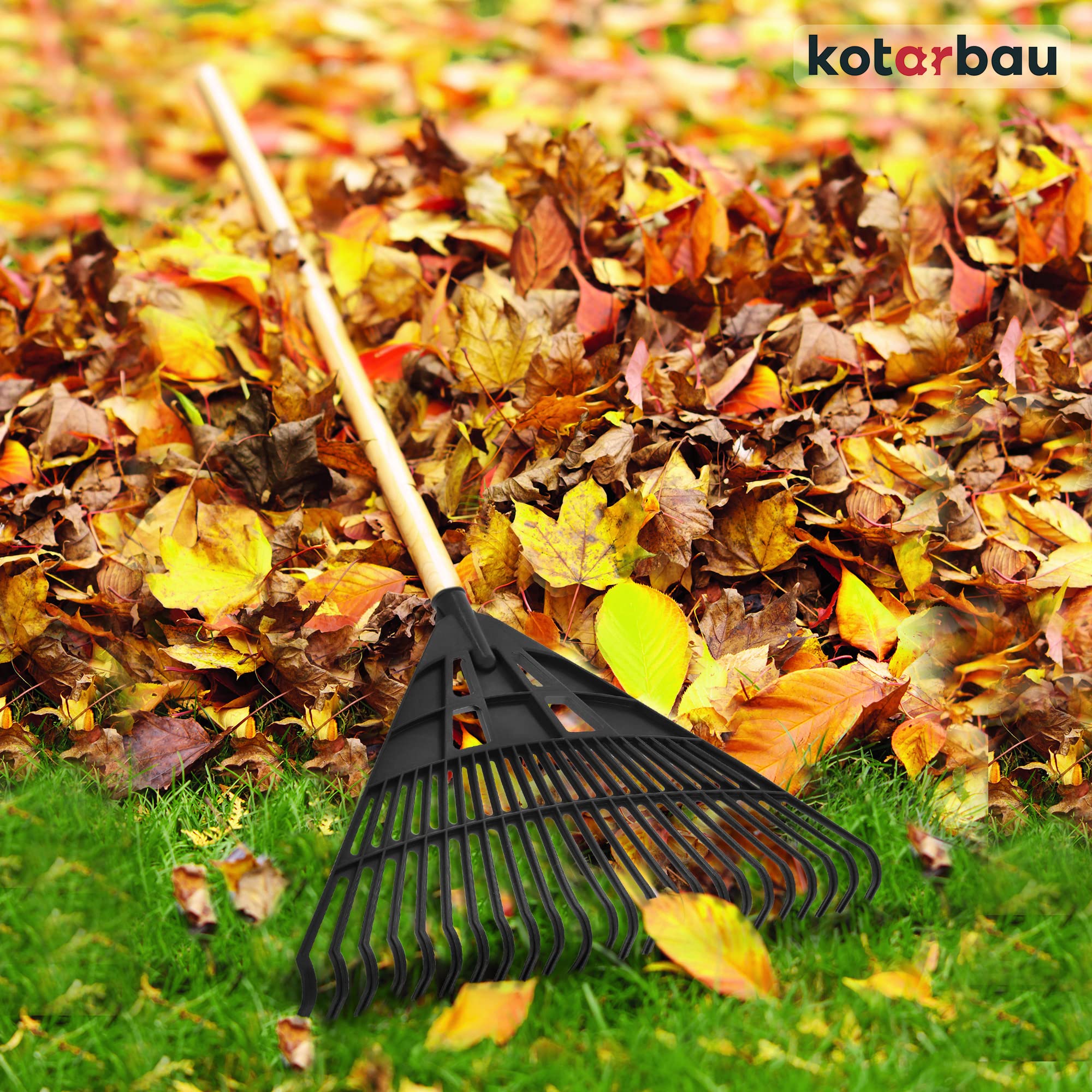 KOTARBAU® Rateau à Feuilles - Plastique - 61 cm - Noir - avec Manche - Râteau Jardin - Balai à Gazon - Ramasse Feuilles - Léger - Résistant - Entretien Jardin