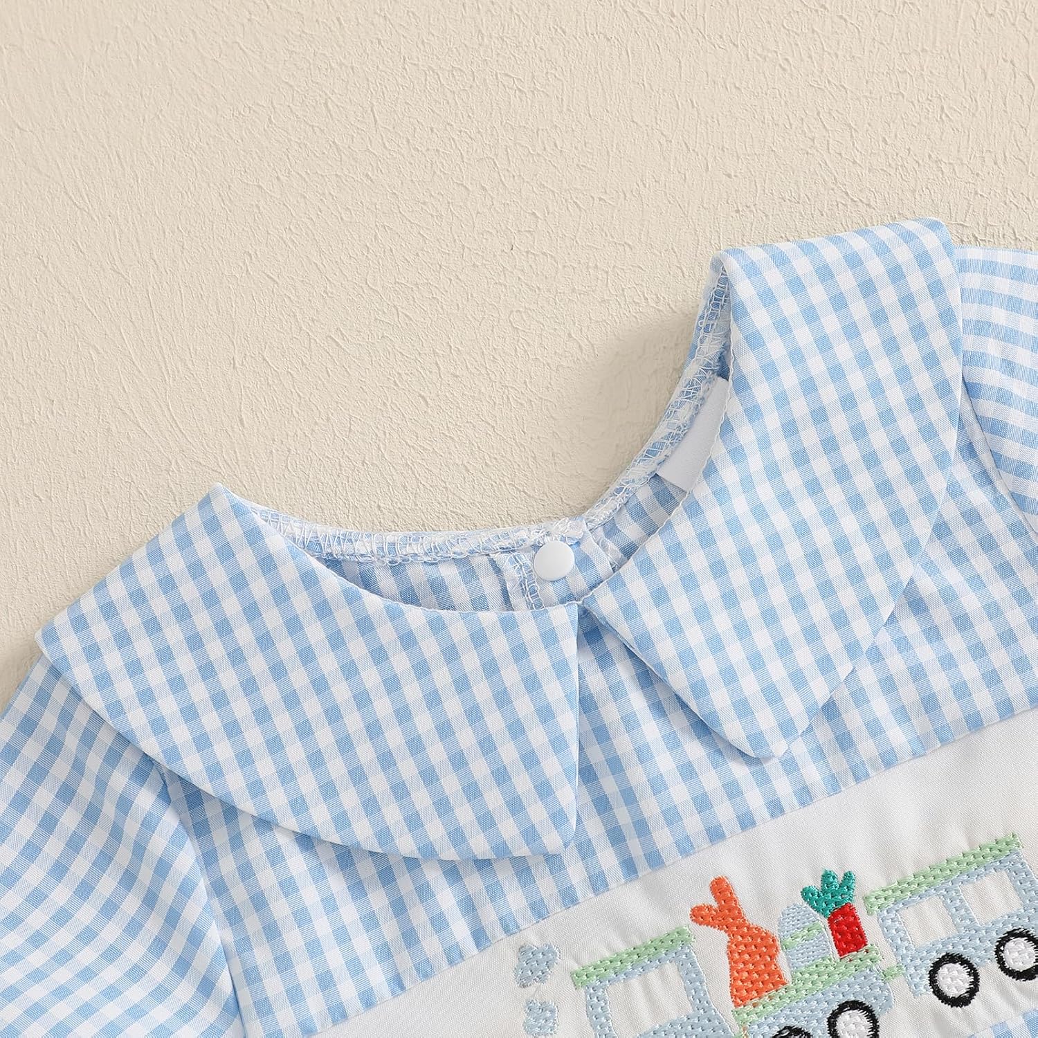 Sasaerucure Infant Baby Boy Easter Clothes Outfit Bunny Carrot Embroidery Collared Short Sleeve Romper Jumpsuit - Image 2