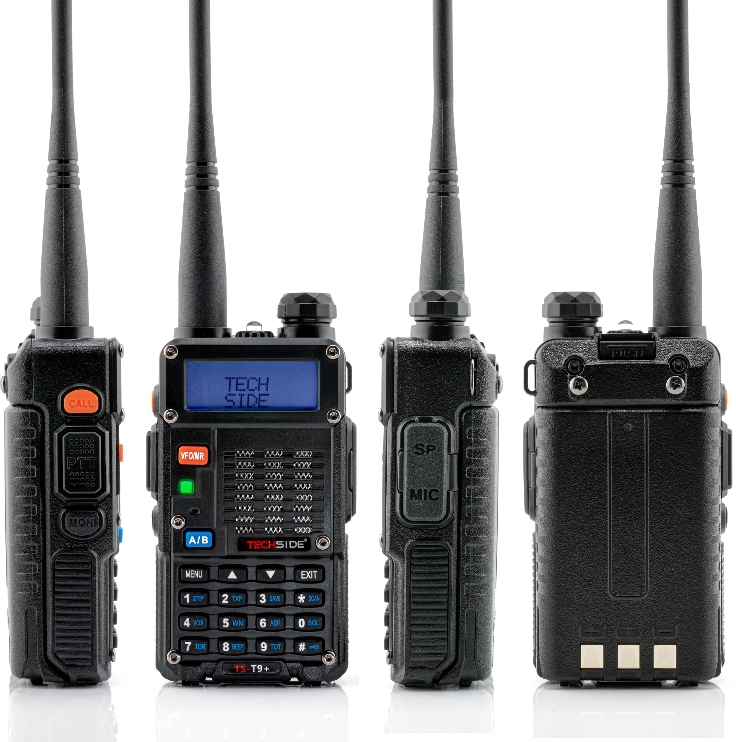 TechSide Walkie Talkie 8W | TS-T9+ Radio Ricetrasmittente Dual Band VHF UHF Tri-Power | Firmware Italiano | Batteria 1800mAh con Ricarica USB-C | 128 Canali, PMR446 VOX | Qualità e Assistenza Italiana