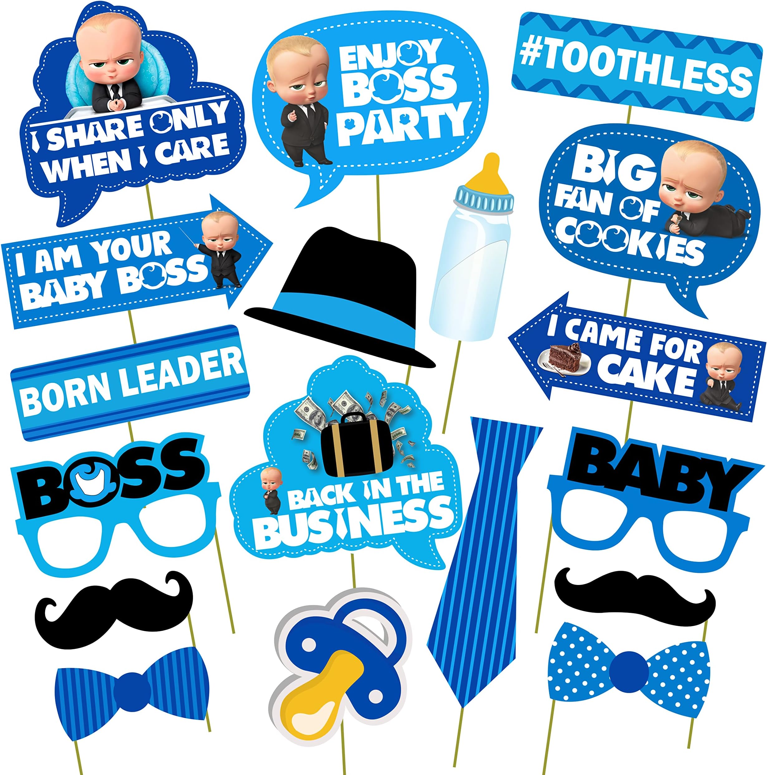 Party Propz Boss Baby Decoration Set - 18Pcs Photo Booth for Boy's 1st Birthday Theme