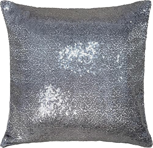 iMaylex 1 funda de almohada decorativa cuadrada brillante con lentejuelas para fiestas, bodas, Navidad, decoración de Año Nuevo, 18 x 18 pulgadas,