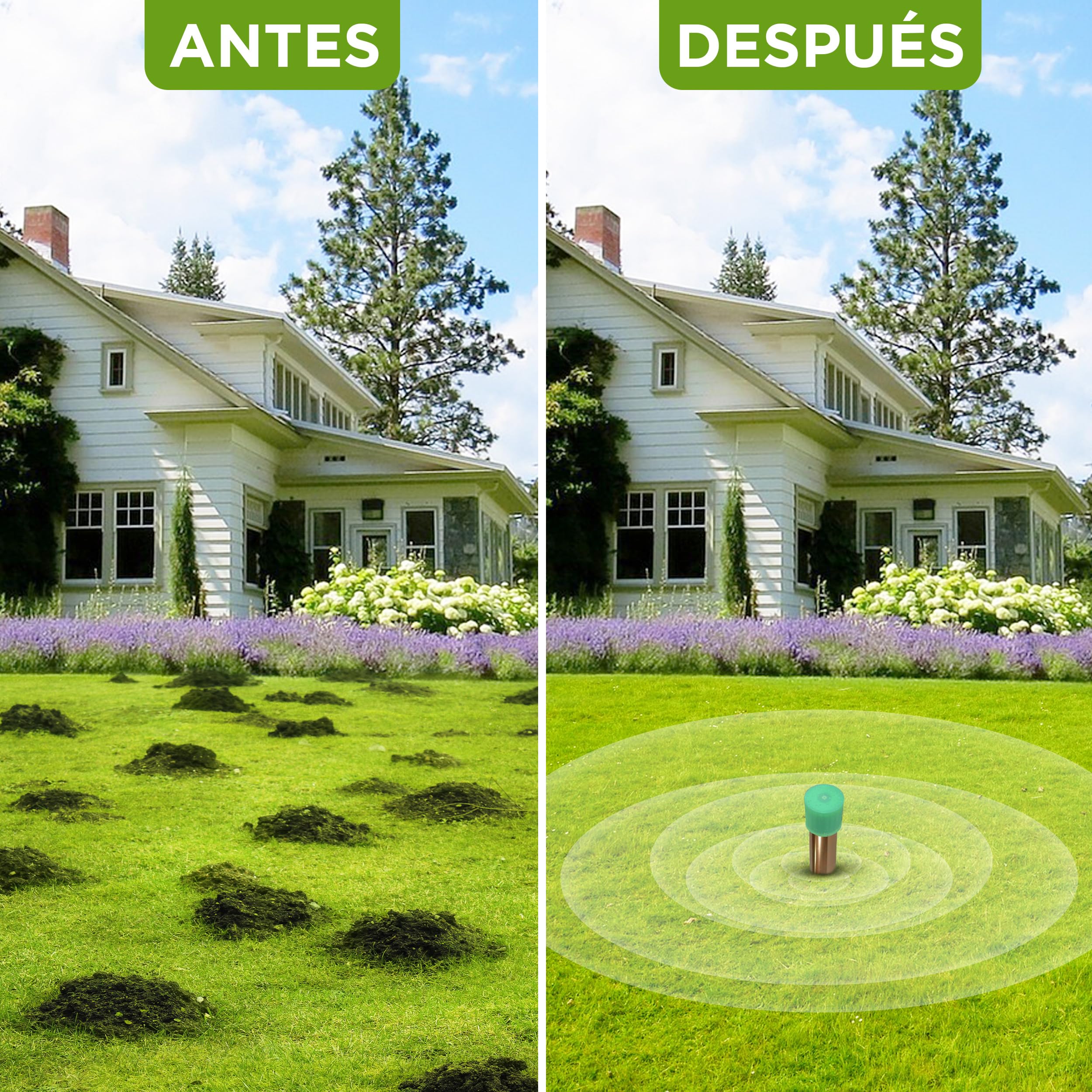ISOTRONIC Repelente para Topos, topillos y Serpientes: Funciona con Pilas e Incluye una estaca para el Suelo del jardín. Cubre un área efectiva de 1250 m² (2 Unidades).