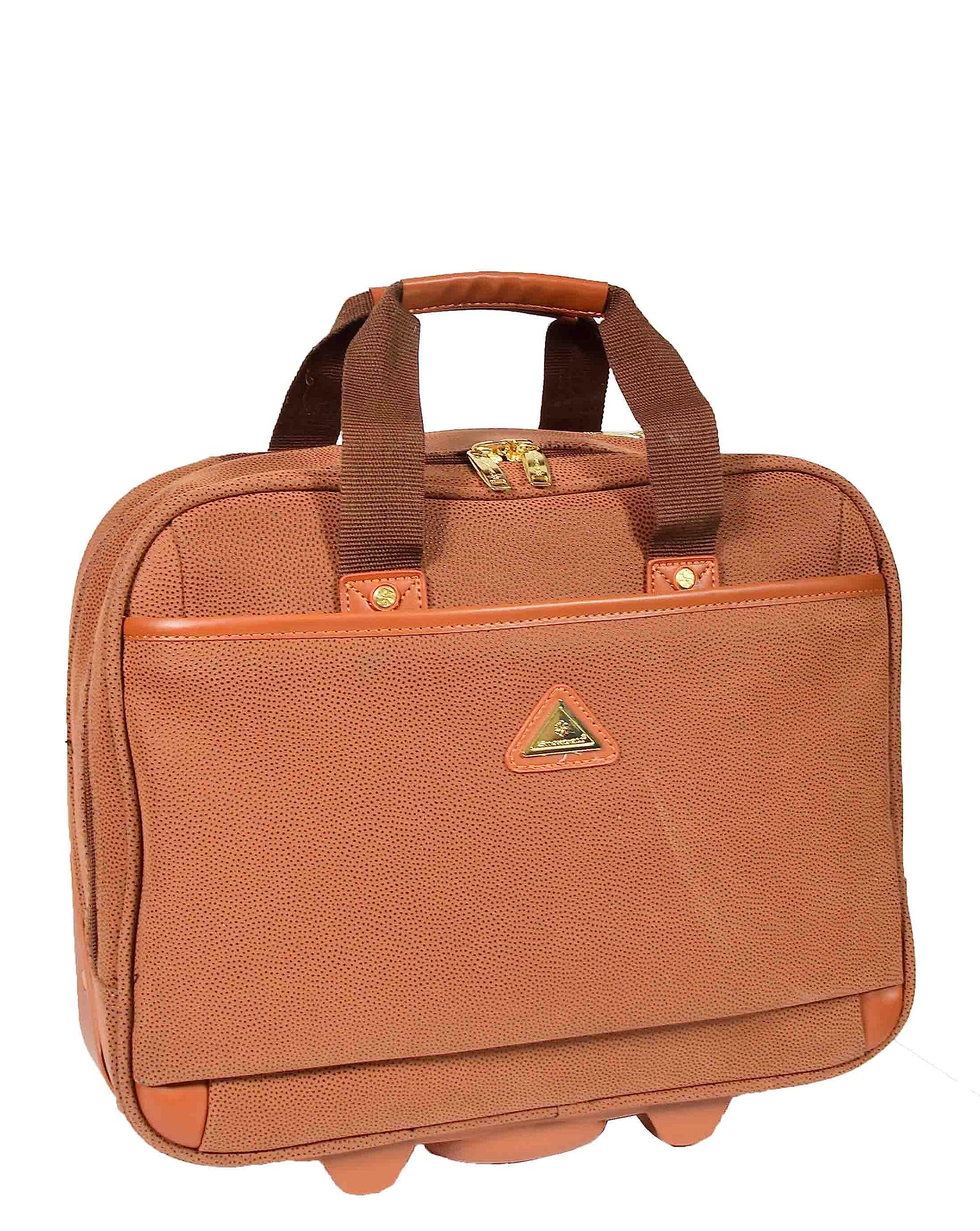 House Of Leather Maletín organizador de viaje con ruedas, ante sintético, estilo Cádiz, color rojo camello, marrón claro, M, Estuche piloto con ruedas