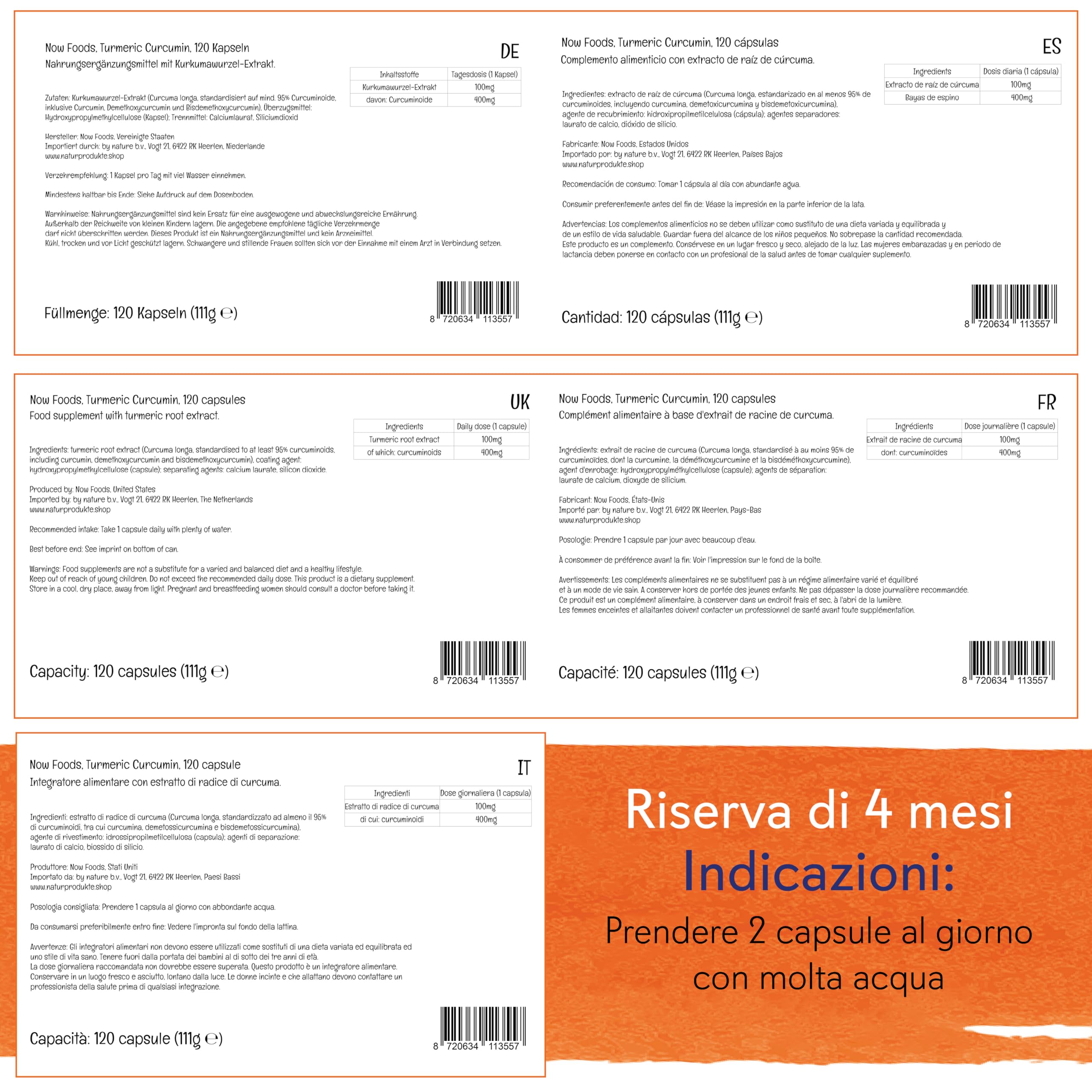 Now Foods Turmeric Curcumin (Curcuma), 665mg, 120 capsule vegane, Testate in Laboratorio, Senza Soia, Senza Glutine, Vegetariane, senza OGM