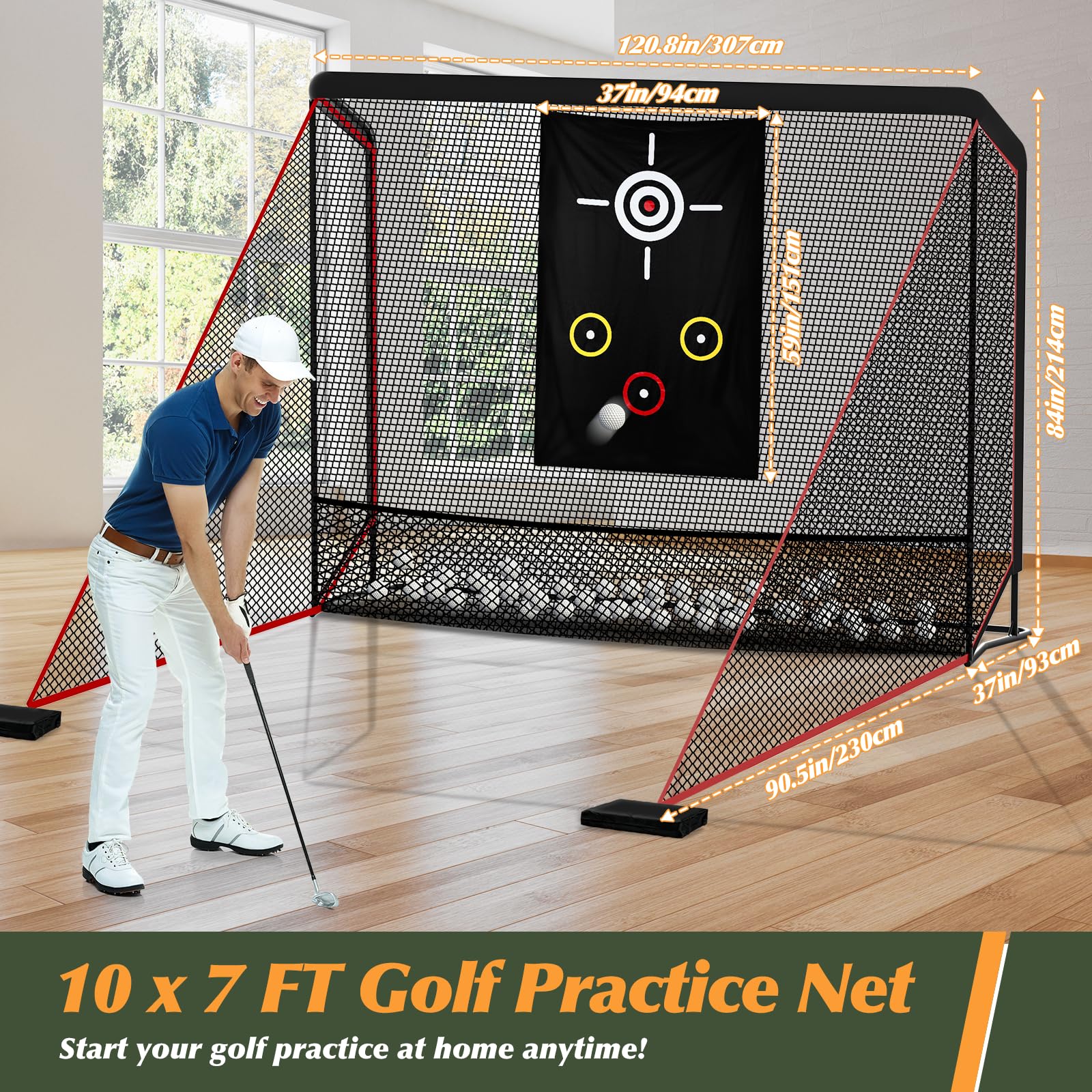 Golf Schlag Käfig, Golf Netz Trainingsnetz tragbar,Golfnetz für Garten und Zuhause，Impact Bildschirm Driving Net Luxuriöser Netzaufprallschutz für Heimfahrer,Golfnetz Übunskäfig mit Ziel-Tuch