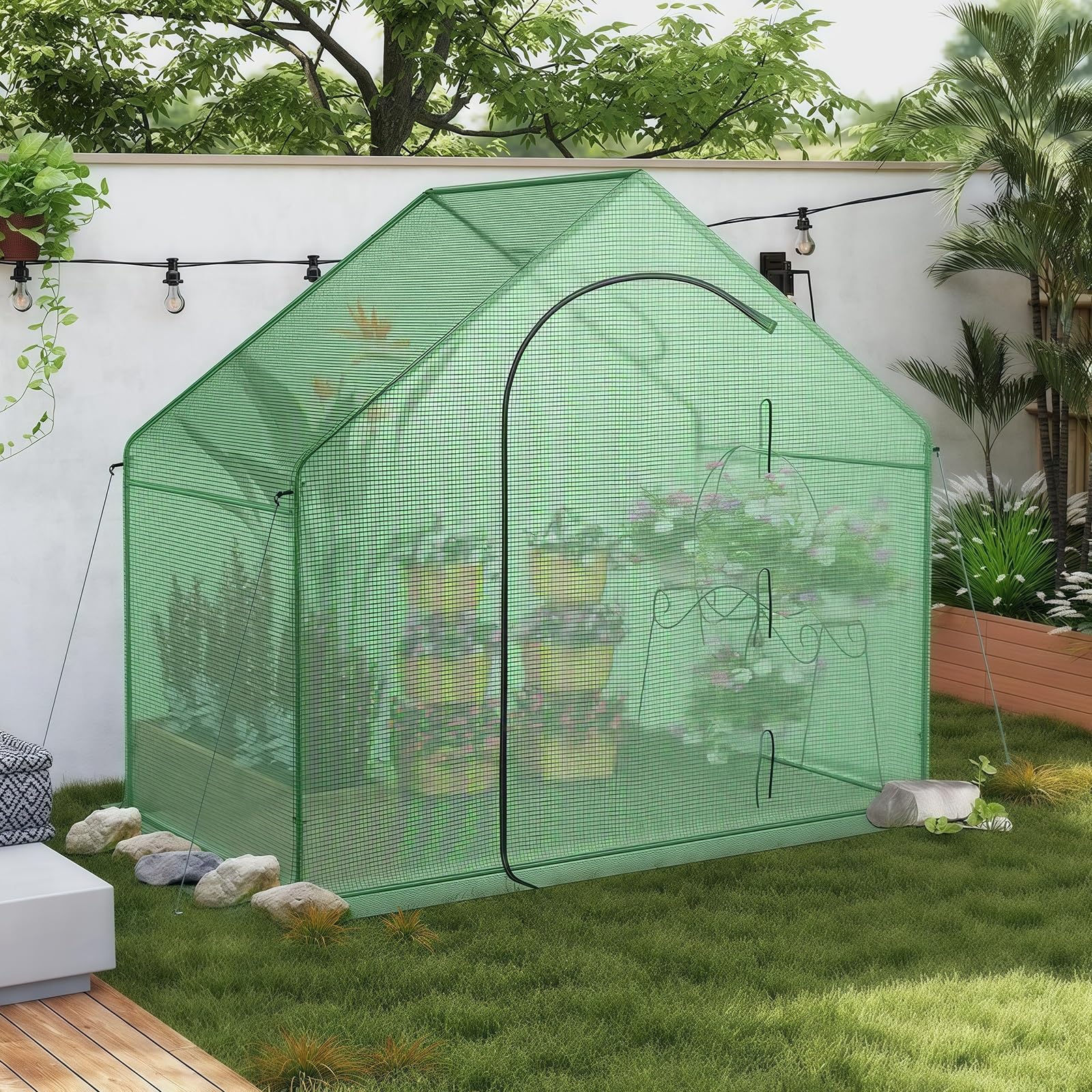 Serre portatili, copertura in PE, serra da giardino con struttura in acciaio, porta con cerniera, per fiori, verdure, alberelli, piante tropicali, 180x105x165 cm